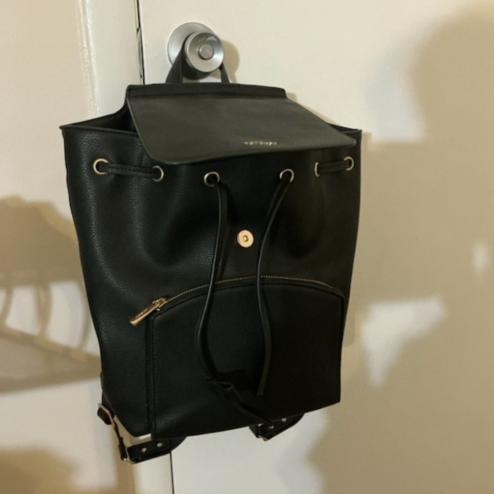 Topshop Black Backpack with Sturdy Fabric and Drawstring Closure